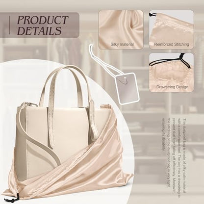 Manyshofu Beige Satin Dust Bags, 7 Pack Drawstring Storage 23.6x19.6 | Protects Handbags From Dust And Moisture, Soft Breathable Fabric, Washable Drawstring Closure, Folds For Travel, 7 Pack
