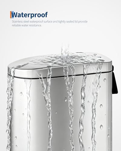 GarveeHome 1.6 Gal Step-On Trash Can, Stainless Steel Small Bathroom Garbage Bin with Soft Close Lid, Slim Space-Saving Design, Removable Inner Bucket for Bathroom, Bedroom, Office, Silver