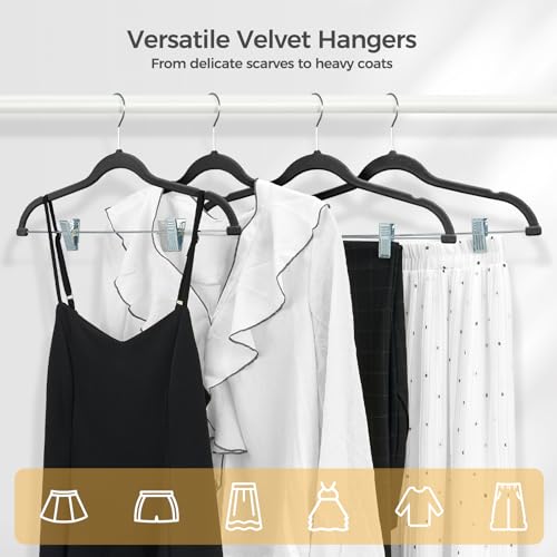 HOUSE DAY Velvet Pant Hangers with Adjudtable Clips 30 Pack, Black | Non Slip Suit Organizer with 360° Hook, Heavy Duty Hanger for Pants, Skirts, Shorts, Outfit Hangers All-Season Space Saver