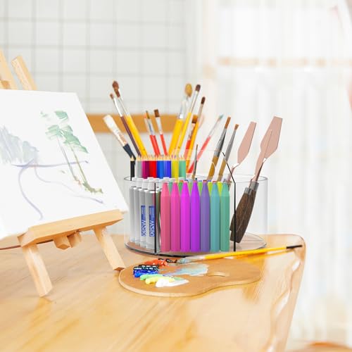 250pcs Acrylic Pencil Holder Marker Organizer, 360-Degree Rotating Pen Holder, Crayon Organizers for Kids Pencil Organizer Caddy Art Supply Lazy Susan Organizer for Desk Home School Office