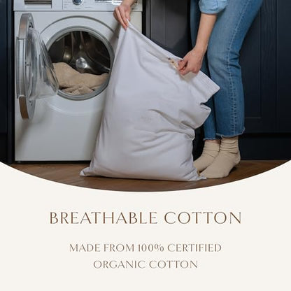 Luxury Organic Cotton Travel Laundry Bags, Small & Large 2 Pack | Dirty Laundry Bag For Travel & Home, Zippered, Internal Pocket, Fits Luggage and Suitcase, Certified Carbon Neutral, White