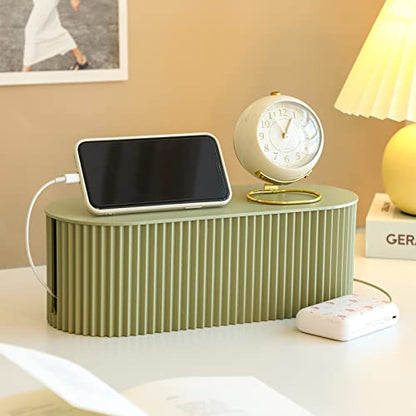 Cable Management Box, Cord Organizer Box with 10 Cable Ties, Power Strip Storage to Hide Charger Adapter Power Cord Charging Station(Small/Green)