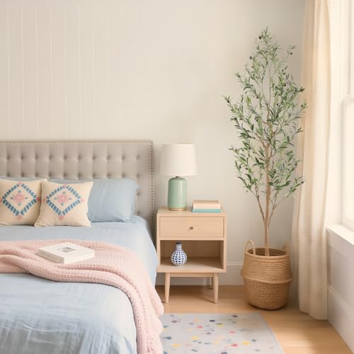Faux Olive Tree 7ft，Olive Trees Artificial Indoor with Natural Wood Trunk and Realistic Leaves and Fruits. 7 Feet(84in) Fake Olive Tree for Home House Office Décor.