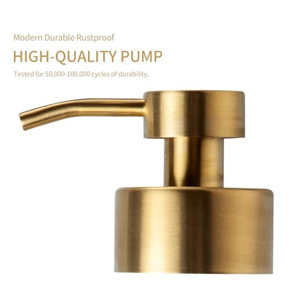 Enra Thick Glass Soap Dispenser, Gold Liquid Hand Bathroom Soap Dispenser | 12oz glass container with stainless steel pump. Refillable design with elegant style for countertops, kitchens