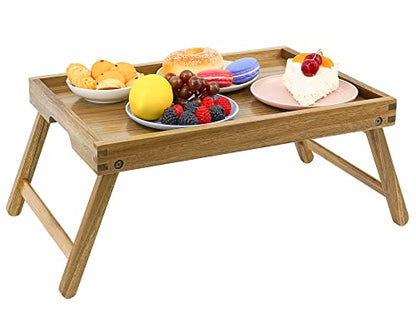 VaeFae Acacia Bed Table Tray, Wooden Breakfast Tray with Folding Legs, Bed Tray for Eating and Laptop, Eating Trays for Bedroom | Bed Trays for Eating and Laptop, Eating Trays for Bedroom, Sofa