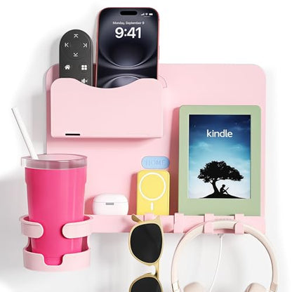 Floating Shelves for Bedside Shelf Accessories Organizer, Wall Mount Shelf Stick On, Cute Room Decor Aesthetic, Girls Room Decor, Cool Stuff for Bedroom Storage and Organization (Pink)