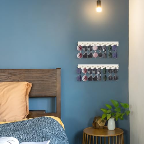 Mkono Wall Sunglass Organizer, Wood Hanging Glasses Holder Storage 2 Pack | Space Saving, Holds 8 Eyewear Pairs, Eyeglass Display, Easy to Install, for Entryway Bedroom Living Room Girl Room Gift Ideal