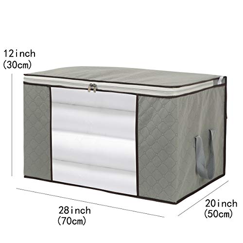 2 Pack Foldable Large Storage Bags for Clothes, Comforter, Quilt, Blanket | 28×20×12 inch, clear window handles, fits king comforter, under bed storage