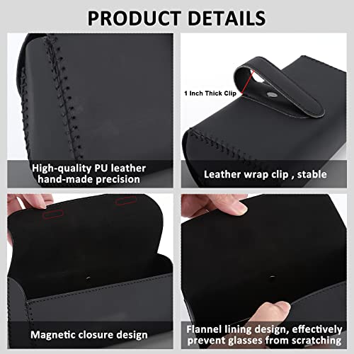 Accmor Glasses Holder for Car Sun Visor, 2 Pack Vehicle Sunglasses Holders Case with Hidden Magnetic Closure, Universal Fit Leather Auto Eyeglasses Organizer Box Eyeglass Hanger Clip Car Accessories
