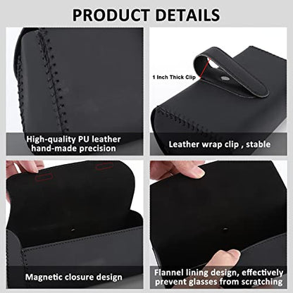 Accmor Glasses Holder for Car Sun Visor, 2 Pack Vehicle Sunglasses Holders Case with Hidden Magnetic Closure, Universal Fit Leather Auto Eyeglasses Organizer Box Eyeglass Hanger Clip Car Accessories