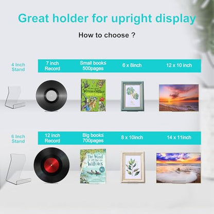 Boloyo Acylic Upright Display Stand, 6PC 4 Inch Clear Display Holder Easel Base Picture Frame for Home Office School Store to Display Book, Vinyl Record, Album, LP Cover, Artworks, CDs