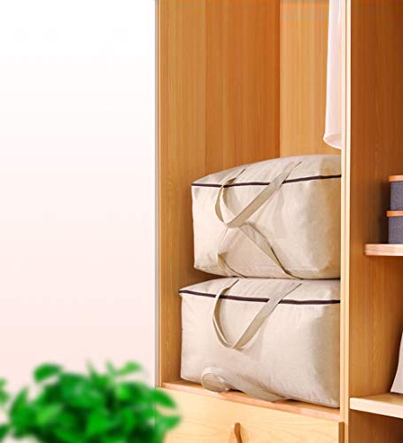 2 Pack Cotton Storage Bags for Duvets, Blankets, Soft Blanket Organizer Bag | 23.6x8.7x17.7",3-side Zip Opening,Breathable,Durable&Tear-Resistant,Sturdy handles,King/Queen Comforters,Down Jackets, Pillow