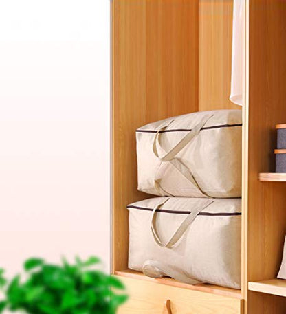 2 Pack Cotton Storage Bags for Duvets, Blankets, Soft Blanket Organizer Bag | 23.6x8.7x17.7",3-side Zip Opening,Breathable,Durable&Tear-Resistant,Sturdy handles,King/Queen Comforters,Down Jackets, Pillow