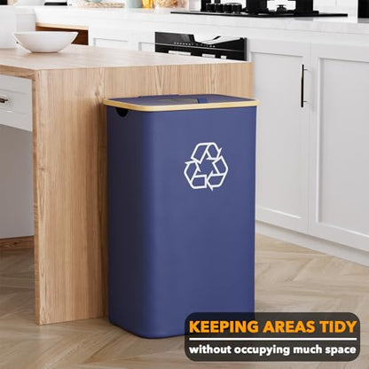 SpaceAid Recycling Bin for Kitchen 26 Gallon, 100L Recycle Bin with Lid and 2 Reusable Inner Bags, for Bottle Can Glass Plastic Stickers, Blue