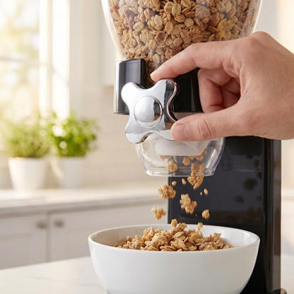 Honey-Can-Do Zevro Dual Dry Food Dispenser – Countertop Cereal Dispenser with Portion Control, 17.5 oz Per Canister, Airtight BPA-Free Snack Dispenser for Kitchen Organization, Black/Chrome