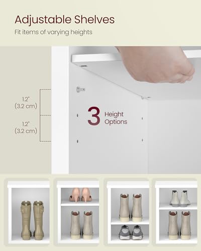 VASAGLE Shoe Bench, Storage Bench, 6 Compartments, Adjustable Shelves, for Living Room, Entryway, Dorm, 11.6 x 39.4 x 19.7 Inches, Cloud White ULSB036W01