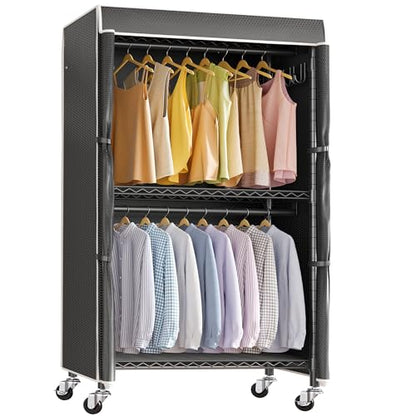 VIPEK R2C Medium Portable Closets for Hanging Clothes Covered Garment Rack | Lockable Silent Wheels, Double Hanging Rods, Adjustable Wire Shelving, Polyester Cover, 500lbs Space-Saving for Small Space