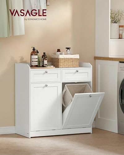 VASAGLE Laundry Cabinet with Tilt-Out Basket, Freestanding Storage Unit with Drawer and Laundry Hamper, for Bathroom, Living Room, 15.8 x 31.1 x 31.5 Inches, Cloud White UBBC751W01