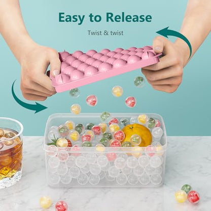 Optish 3 Pack Ice Trays for Freezer, 99 PCS Ice Cube Tray with Lid and Bin, Round Ice Cube Mold, Circle Ice Maker for Chilling Drinks (0.8 inch, Pink)