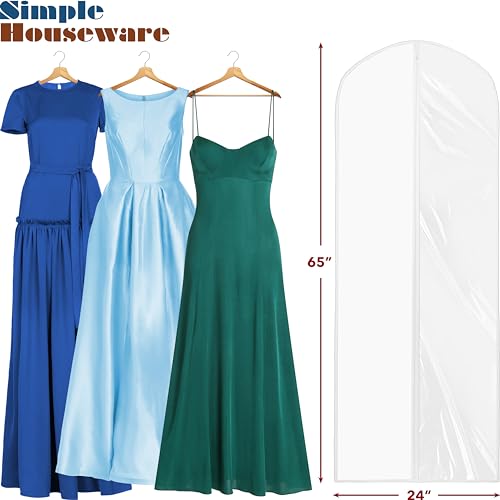 Simple Houseware 65-Inch Clear Garment Bags with Zipper for Gowns, 2 Pack | for Suits, Dresses, Costumes, Uniforms