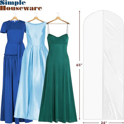 Simple Houseware 65-Inch Clear Garment Bags with Zipper for Gowns, 2 Pack | for Suits, Dresses, Costumes, Uniforms