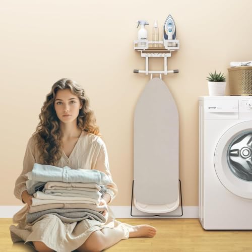 Ironing Board Hanger Wall Mount, Iron Board Wall Holder, Sewing, Laundry Room Organization, T&V Shaped Space Saving Iron Holder for Laundry Room Decor and Accessories, Organization and Storage, White