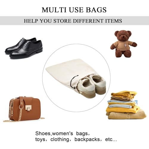 4 Pcs Travel Shoe Bags for Packing with Drawstring,17.7" x 13.8",Beige | Dust Resistant,Machine Washable & Reusable Storage Pouch,Drawstring Closure,Travel Essentials for Women & Men