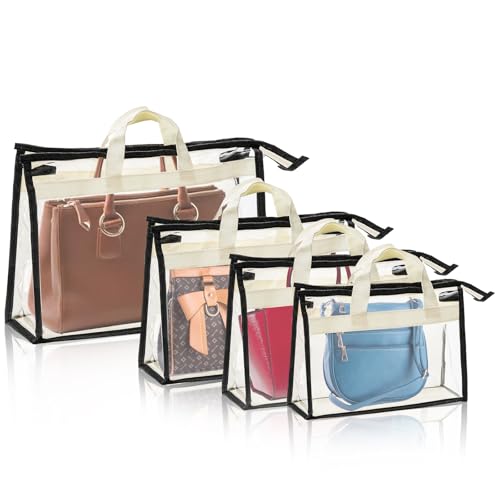Peohud 12 Pack Clear Handbag Storage Organizer, Dust Bags for Handbags, Transparent Purse Organizer for Closet, Hanging Handbags Dust Cover Bags with Zipper, Handles and Hooks