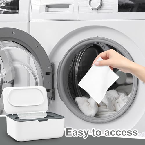 Dryer Sheet Holder, Laundry Dryer Sheet Container With Lid Dryer Sheet Dispenser Organizer Basket, Fabric Softener Sheet Storage Box for Laundry Room Washer Organization (Gray)