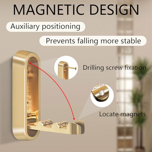 4PCS Foldable Wall Hooks, Heavy Duty Zinc Alloy Flip-Down Coat Hooks with Screw Mount, Holds up to 44 Lbs, Space-Saving Folding Wall Hangers for Bathroom, Closet, Bedroom, Entryway (Gold)