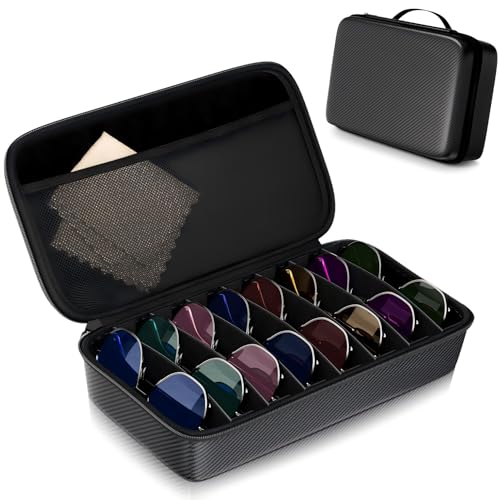 Travel Sunglasses Organizer, Hard Shell Sunglass Case Adjustable Slots for Multiple Sunglass Eyeglass Case