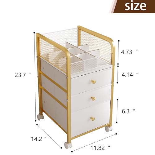 Rolling Makeup Organizer Cart with 3 Drawers Under Desk Storage | Vanity Cart Bathroom Storage Cart Cosmetic Vanity Display Cases Holder for Nail Polish Brush Hair Tool