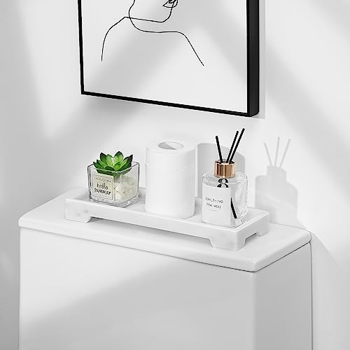 Luxspire Marble Tray for Soap Dispenser Perfume Jewelry, S, Marble White | 11 x 4 inch, non-slip waterproof resin, easy wipe clean, fits bath kitchen vanity, holds jewelry toiletries soap