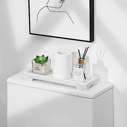 Luxspire Marble Tray for Soap Dispenser Perfume Jewelry, S, Marble White | 11 x 4 inch, non-slip waterproof resin, easy wipe clean, fits bath kitchen vanity, holds jewelry toiletries soap