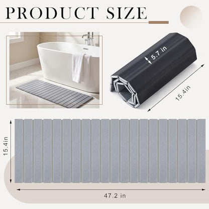 Long Foldable Stone Bath Mat 47.2"x15.4" Large Diatomaceous Earth Bath Mat with Non-Slip Rubber Base Super Absorbent Fast Drying for Bathroom Kitchen