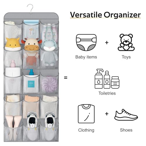 MISSLO 30 Large Pockets Dual Sided Hanging Shoe Organizer for Closet with Rotating Hanger Hanging Shoe Shelves, Grey
