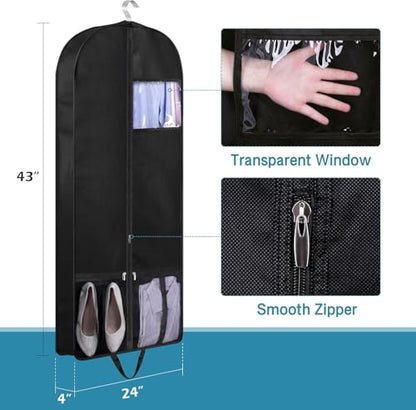 43" Suit Bags for Closet Storage and Travel, Gusseted Mesh Hanging Garment Bags for Men Suit Cover With Handle for Clothes, Coats, Jackets, Shirts（3 Packs，Black）