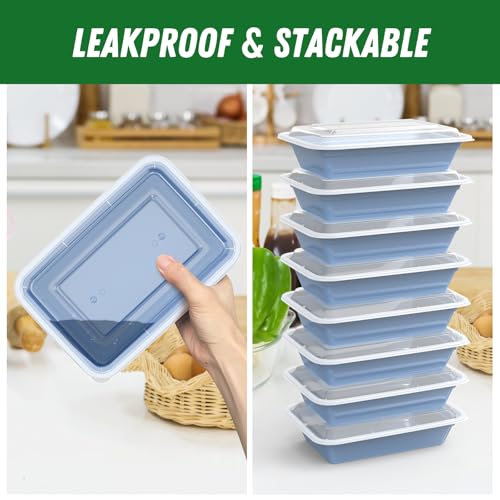 50 Pack (100-Piece) 32 oz Meal Prep Containers with Easy Open Lids, Blue | Sturdy Leakproof & Food Safe, Microwave, Freezer, Dishwasher Safe Prep Containers, To Go Take Out Plastic Food Storage