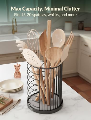 Kitchen Utensil Holder, Black Metal Organizer with... (Black)