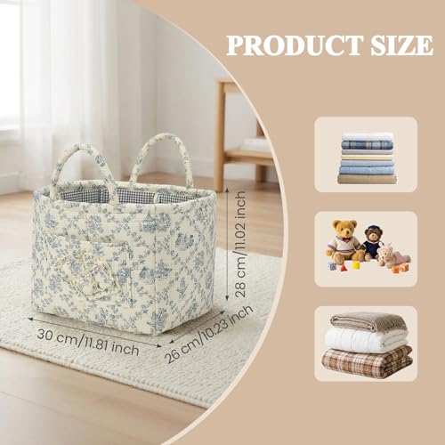 Floral Fabric Storage Basket Car Interior Storage Basket Underwear Sundries Laundry Baskets Supplies Home Organizer Bag (blue 2)