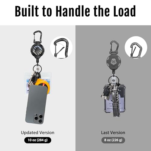MNGARISTA Heavy Duty Retractable Keychain Lanyard Badge Reel Holder,2PK | ,Carbon Fiber,Can Hold 10+ Keys,31.5" Stainless Steel Cable, Carabiner Clip,For Security and Daily Work Use