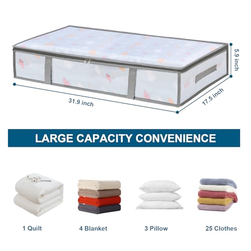 4 Packs Under Bed Storage Containers Bins, Humid-Proof Plastic Underbed Storage Bins, Closet Organizers and Clothes Storage Bags, Under the Bed Blanket Storage with Handles for Clothes,Bedroom