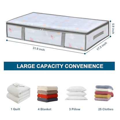 4 Packs Under Bed Storage Containers Bins, Humid-Proof Plastic Underbed Storage Bins, Closet Organizers and Clothes Storage Bags, Under the Bed Blanket Storage with Handles for Clothes,Bedroom