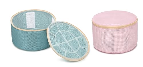 Bra Washing Bag for Delicates, Shape-Retaining, 2 Pack Lingerie Laundry Bag | Mesh Fabric with Support Plates, Prevents Bra & Lingerie Deformation During Washing, X-Large Green- Pink, 9.8" x 6"