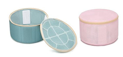 Bra Washing Bag for Delicates, Shape-Retaining, 2 Pack Lingerie Laundry Bag | Mesh Fabric with Support Plates, Prevents Bra & Lingerie Deformation During Washing, X-Large Green- Pink, 9.8" x 6"
