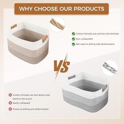 Blanket Basket, 72L Woven Storage basket with Leather Handle, Eco-friendly Decorative Storage Organization in Bathroom & Living Room for Towels 22 ''*17 ''*11.8 '', Gradient Brown