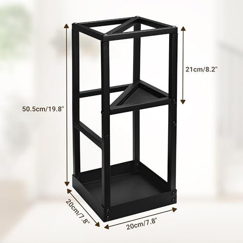Umbrella Stand for Entryway Metal Geometric Freestanding Umbrella Holder or Cane Holder with Shelf for Small Umbrellas and Bottom Drip Tray, Black
