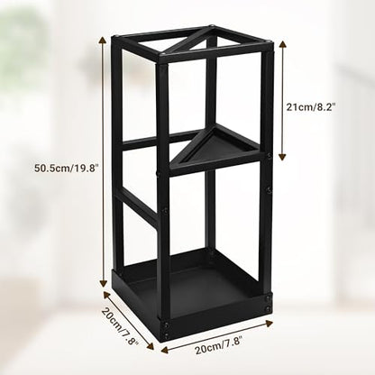 Umbrella Stand for Entryway Metal Geometric Freestanding Umbrella Holder or Cane Holder with Shelf for Small Umbrellas and Bottom Drip Tray, Black