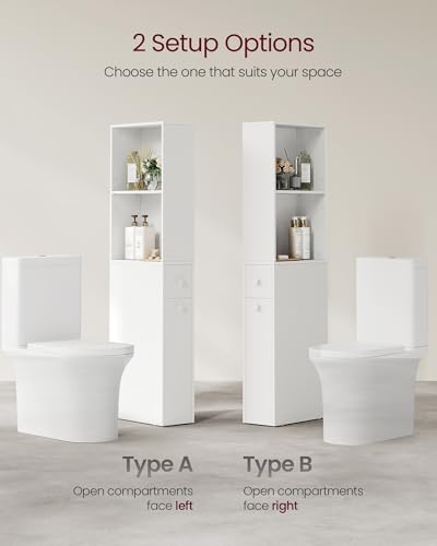 VASAGLE Slim Bathroom Storage Cabinet, Narrow Freestanding Cabinet with Storage Drawers and Adjustable Shelf, for Small Spaces, Modern Style, Cloud White UBBK567T14S