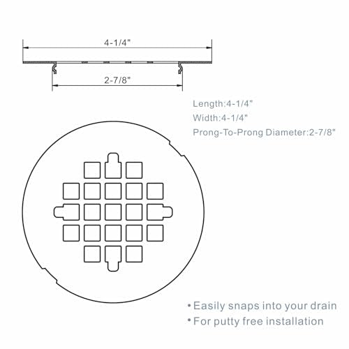 HIDROP Brushed Nickel Snap-in Shower Floor Drain Cover,4-1/4" OD Round Grid | Stainless Steel Shower Floor Drain, Replacement Shower Drain Cover, Hair Catcher, Easy-to-Install, Round Bathroom Drain Cover